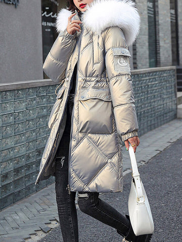 Airchics mi-longue manteau avec poches coulisse taille col montant femme mode hiver